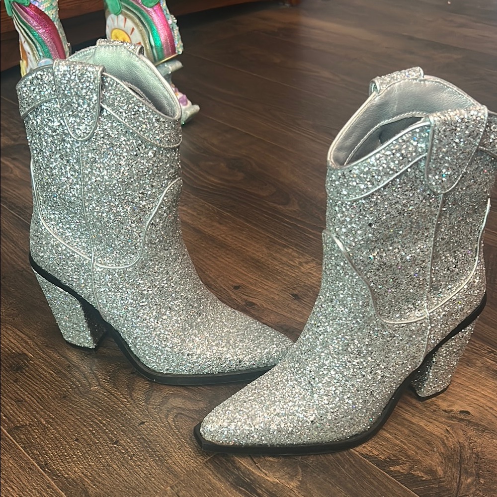 Dolls Kill Silver Glitter Heeled Boots